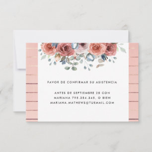 Spaanse, Blush en Dusty Blue Floral RSVP-kaart RSVP Kaartje