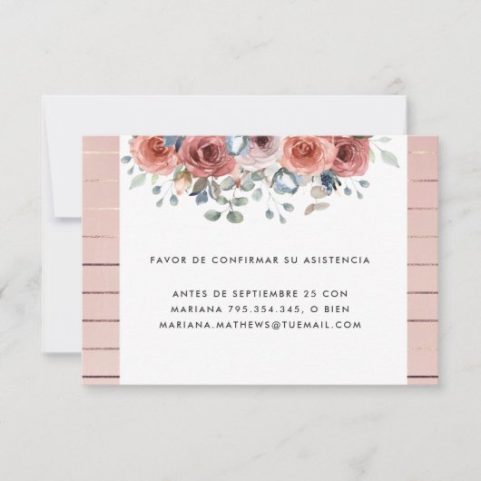 Spaanse, Blush en Dusty Blue Floral RSVP-kaart RSVP Kaartje (Voorkant)