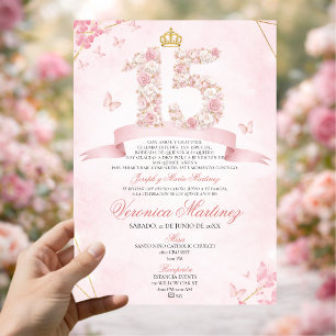 Spaanse Blush Roze Bloemenkroon Vlinder 15 Jaar Kaart