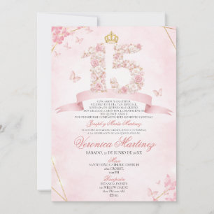 Spaanse Blush Roze Bloemenkroon Vlinder 15 Jaar Kaart