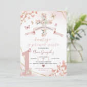 Spaanse Blush Roze Vlinder Bautizo 1e Verjaardag Kaart (Staand voorkant)