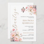 Spaanse Boho Bloemen Meisje Doop Uitnodiging (Voorkant / Achterkant)