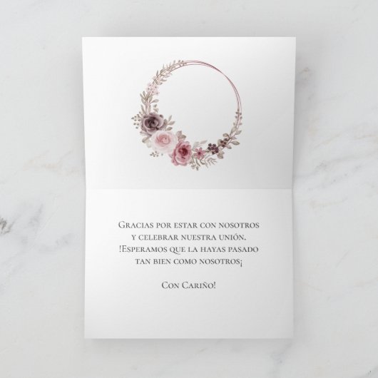 Spaanse Boho Bruiloft Dank u kaart (Binnen)