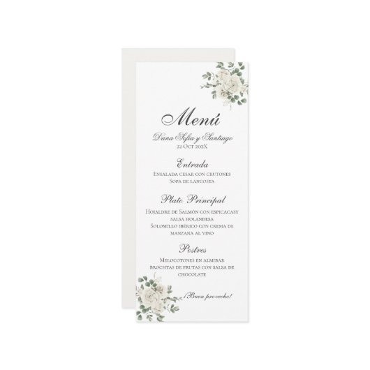 Spaanse Boho bruiloft Menu (Voorkant / Achterkant in situ)