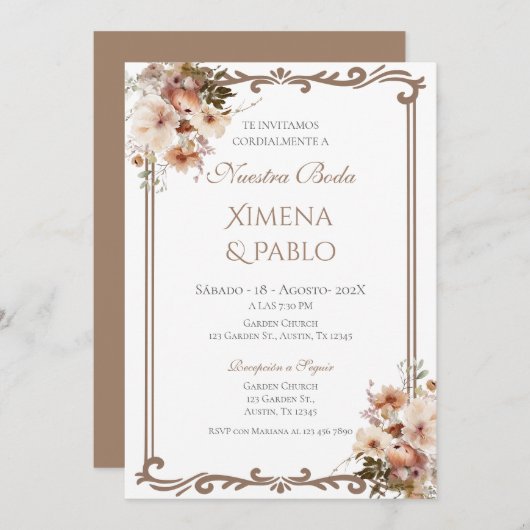 Spaanse Boho bruiloft uitnodiging (Voorkant / Achterkant)