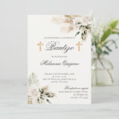 Spaanse Boho Doop Bloemenuitnodiging Kaart (Staand voorkant)