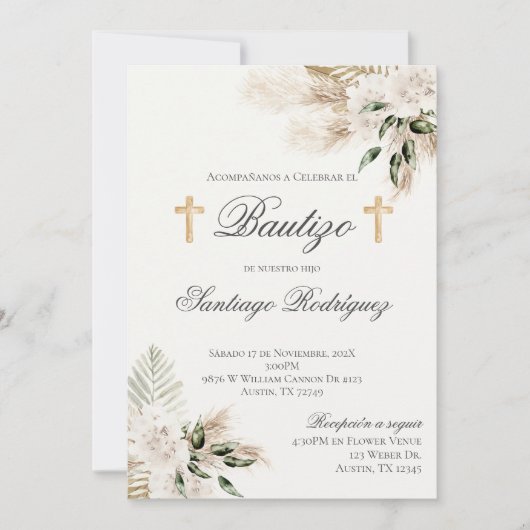 Spaanse Boho Doop Bloemenuitnodiging Kaart (Voorkant)