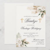 Spaanse Boho Doop Bloemenuitnodiging Kaart (Voorkant / Achterkant)