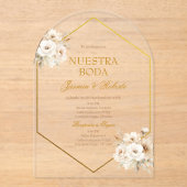 Spaanse Boho Floral Wedding Acryl Uitnodigingen (Voorkant)