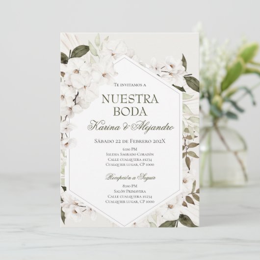 Spaanse Boho Floral Wedding Kaart (Staand voorkant)