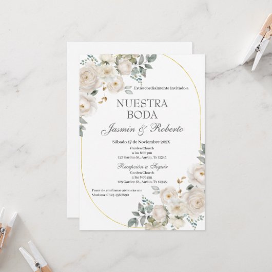 Spaanse Boho Floral Wedding Kaart (Voorkant / Achterkant in situ)