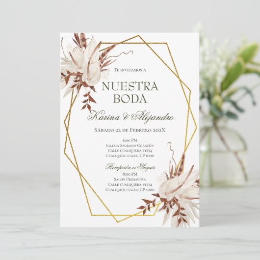Spaanse Boho Floral Wedding Kaart (Staand voorkant)