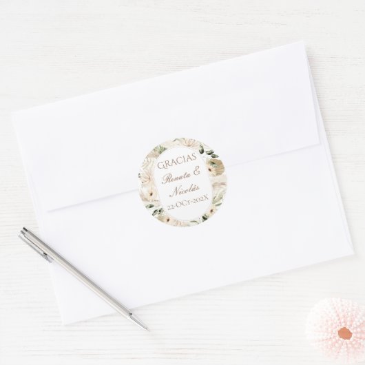 Spaanse Boho-huwelijk ronde sticker (Envelop)