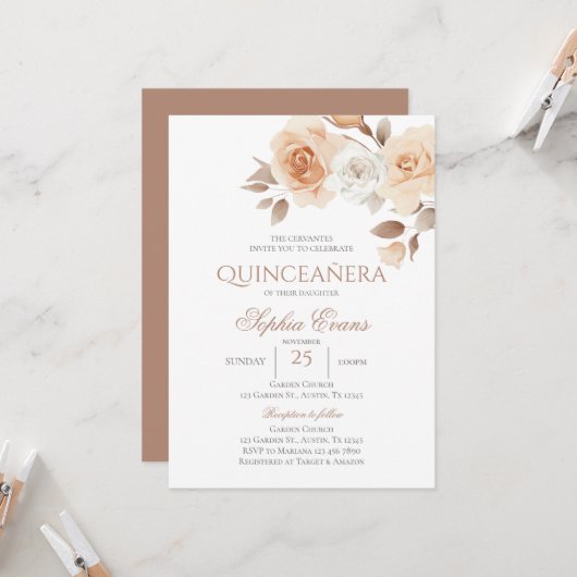 Spaanse Boho Quinceanera Kaart (Voorkant / Achterkant in situ)