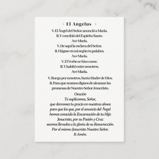 Spaanse Boodschap Maagd Maria Engelbewaard Gebed  Visitekaartje (Achterkant)