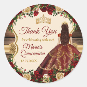 Spaanse Bourgogne Bloemen Rustiek 15 Anos Dank u Ronde Sticker