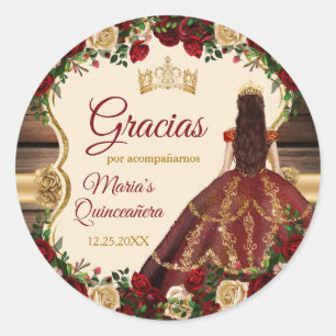 Spaanse Bourgogne Bloemen Rustiek 15 Anos Gracias Ronde Sticker