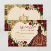 Spaanse Bourgogne Bloemen Rustiek 15 Años RSVP Bedankkaart (Voorkant / Achterkant)