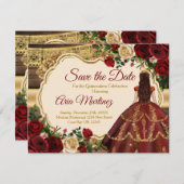 Spaanse Bourgogne Bloemen Rustiek 15e Save the Dat Bedankkaart (Voorkant / Achterkant)