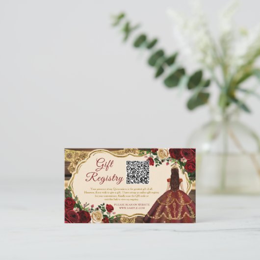 Spaanse Bourgogne Bloemen Rustiek 16e Gift Registr Informatiekaartje (Staand voorkant)