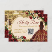 Spaanse Bourgogne Bloemen Rustiek Mis Quince RSVP Bedankkaart (Voorkant / Achterkant)