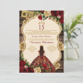 Spaanse Bourgondische prinses Floral Wood 15 Años Kaart (Staand voorkant)