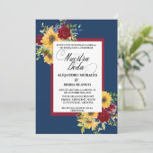 Spaanse bruiloft Burgundy Sunflower Nuestra Boda Kaart (Staand voorkant)