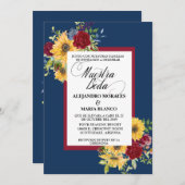Spaanse bruiloft Burgundy Sunflower Nuestra Boda Kaart (Voorkant / Achterkant)
