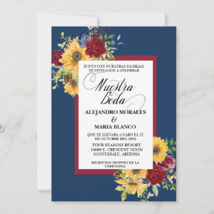 Spaanse Bruiloft Burgundy Zonnebloem Nuestra Boda Kaart