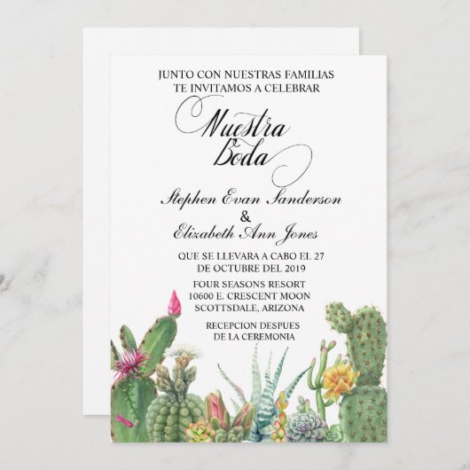 Spaanse bruiloft Cactus Succulent Garden Kaart (Voorkant / Achterkant)