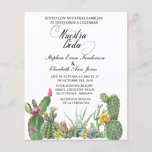 Spaanse bruiloft Cactus Succulent Garden Uitnodigi Flyer (Voorkant)