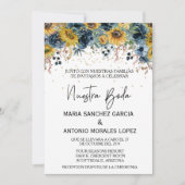 Spaanse bruiloft Nuestra Boda Blue Sunflower Kaart (Voorkant)