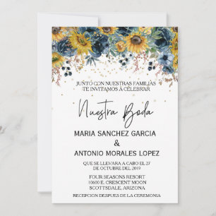 Spaanse bruiloft Nuestra Boda Blue Sunflower Kaart