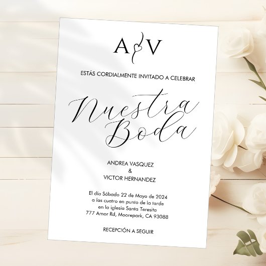 Spaanse bruiloft Nuestra Boda Monogram Minimalisti Kaart