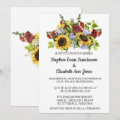 Spaanse bruiloft Sunflower Burgundy Rustic Kaart (Voorkant / Achterkant)