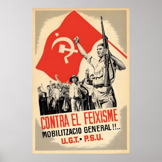Spaanse Burgeroorlog Poster UGT PSU Tegen Fascisme (Voorkant)