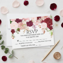 Spaanse Burgundy Blush Roze Bloem Bruiloft RSVP 