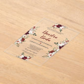 Spaanse Burgundy Roze Bloemen Nuestra Boda  Acryl Uitnodigingen (Laagn)