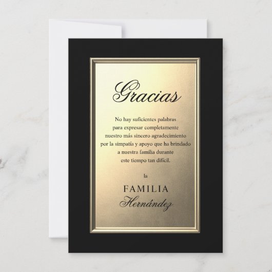 SPAANSE Carta para begrafenis | Gouden FOTO Dank u Kaart (Voorkant)