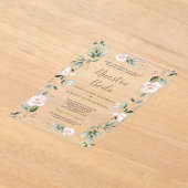 Spaanse Charm Roze Bloemen Goud Nuestra Boda Acryl Uitnodigingen (Laagn)