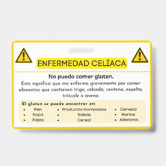 Spaanse Coeliakie Gluten Allergie Waarschuwingskaa Badge