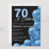 Spaanse Cool Blue Balloons Black 70e verjaardag Kaart (Voorkant)