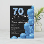 Spaanse Cool Blue Balloons Black 70e verjaardag Kaart (Staand voorkant)