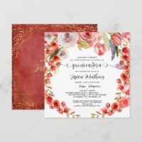 Spaanse Coral Floral en Glitter Quinceañera