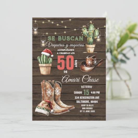Spaanse Cowboy Cactus Kerstmis 50 Años Verjaardag Kaart (Staand voorkant)