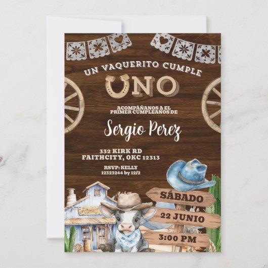 Spaanse cowboy eerste rodeo kaart (Voorkant)