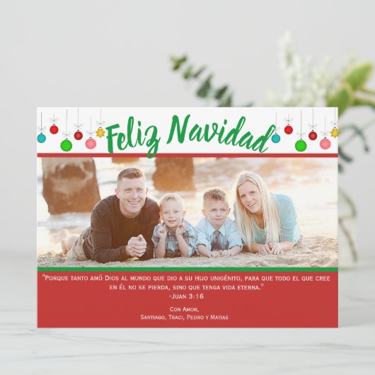 Spaanse Cristiano Feliz Navidad Foto Card Feestdagenkaart (Staand voorkant)