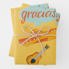 Spaanse cultuur - Fiesta Sombrero, gitaar en bloem Inpakpapier Vel