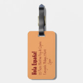 Spaanse dame met fan en roos in haar bagagelabel (Achterkant verticaal)