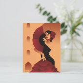 Spaanse dame met fan en roos in haar briefkaart (Staand voorkant)